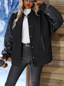 SHEIN LUNE Thả vai Túi xéo Áo khoác bomber - màu đen - Xem 1