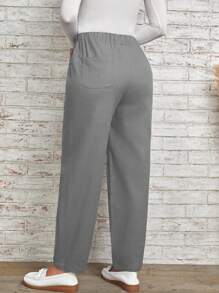 SHEIN LUNE Pantalones unicolor con bolsillo oblicuo - Gris Oscuro - Ver 2