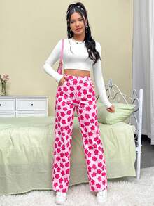 SHEIN EZwear Allover Floral Print Straight Leg Pants - Multicolor - View 3