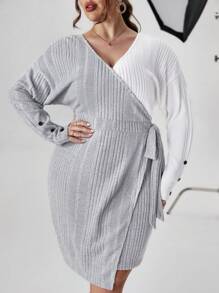 SHEIN Privé Hơn Hai âm Bọc Nút ven Thả vai Đầm - Nhiều màu - Xem 3