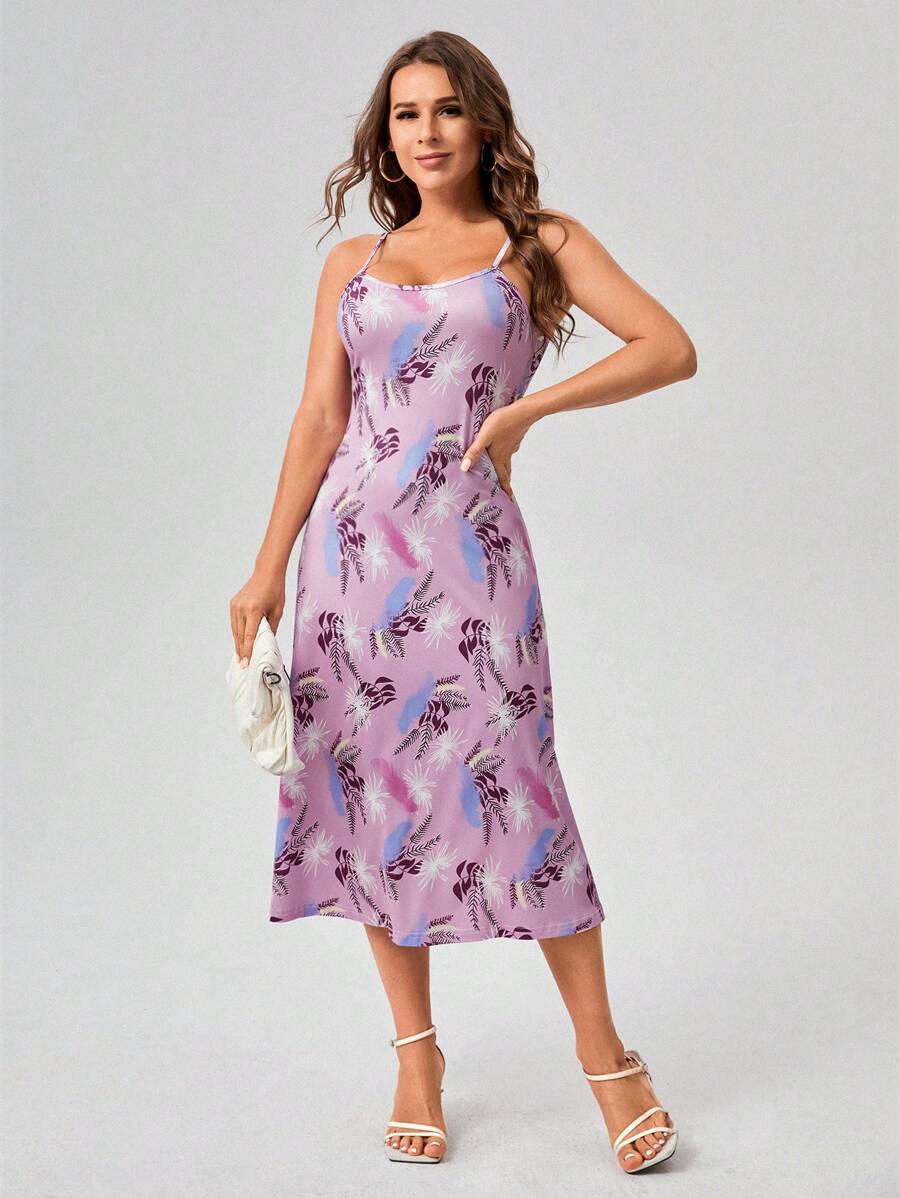 SHEIN Unity 熱帶圖案吊帶洋裝 - 彩色 - 查看 1