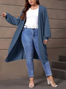 SHEIN LUNE Plus Drop Shoulder Duster Cardigan - Blue - View 6