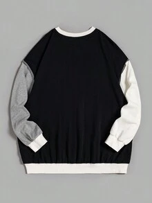 SHEIN EZwear 大碼撞色頂針落肩袖運動衫 - 彩色 - 查看 2