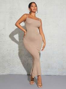 SHEIN SXY Solid Cami Bodycon Sweater Dress - Apricot - View 3