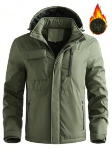 Manfinity Homme Men's Loose Fit Zip Up Thermal Lined Hooded Jacket - Army Green - View 8