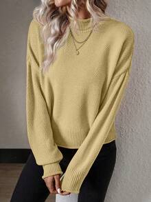 SHEIN LUNE Cổ giả Thả vai Áo len - Màu be - Xem 4