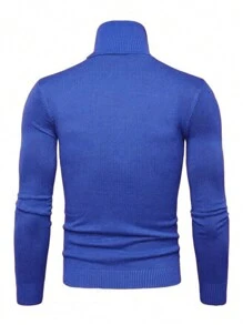 Men Solid Turtleneck Sweater - Blue - View 2