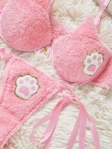 PetitDoll Cartoon Graphic Lingerie Set, Bra & Panty Set, Kawaii - Pink - View 4