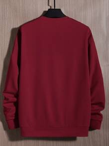 Manfinity VCAY Bộ 2 món áo nỉ trơn màu và quần short thường ngày cho nam, mùa thu - Màu Đỏ Sâu - Xem 5