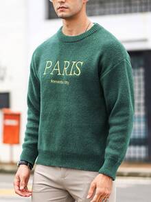 Manfinity LEGND Lỏng lẻo phù hợp Nam Thêu Chữ Thả vai Áo len - Màu xanh Bạc hà - Xem 4