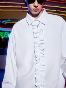 Manfinity AFTRDRK Camisa De Hombro Caído De Color Sólido Con Ribete De Volante Superdimensionado Para Hombre - Blanco - Ver 7