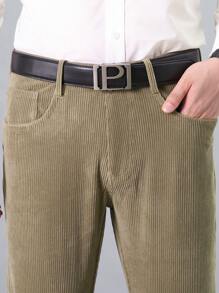 Men Solid Slant Pocket Suit Pants - Khaki - View 5