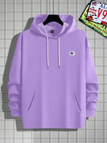Manfinity Hypemode 男士字母印花抽繩連帽衫 - 淡紫色 - 查看 1