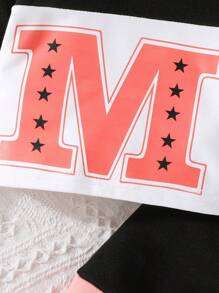 Baby Girl Letter Graphic Colorblock Sweatshirt & Sweatpants - Multicolor - View 6