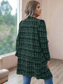 SHEIN Clasi 大尺碼方格印花泡泡袖夾克 - 墨綠色 - 查看 2