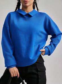 EURMUSE Solid Drop Shoulder Hoodie - Royal Blue - View 4