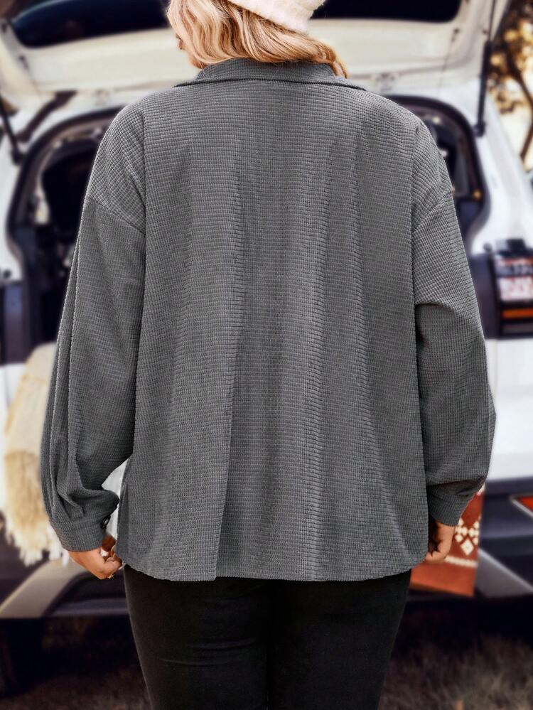 Plus Contrast Trim Drop Shoulder Flap Pocket Shirt
