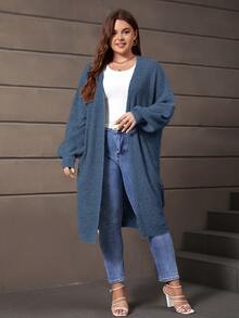 SHEIN LUNE Plus Drop Shoulder Duster Cardigan - Blue - View 7