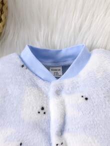 女嬰卡通圖案毛茸茸連身褲 - 藍色 - 查看 4