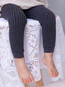 女小童素色羅紋緊身打底褲 - 深灰色 - 查看 1