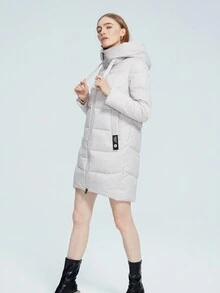 MIEGOFCE Áo khoác mùa đông dài tay có mũ trùm đầu màu trơn có khóa kéo phía trước - Màu be - Xem 4