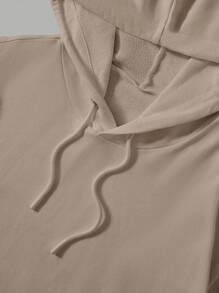 RueChic Men Kangaroo Pocket Drawstring Hoodie - Beige - View 3