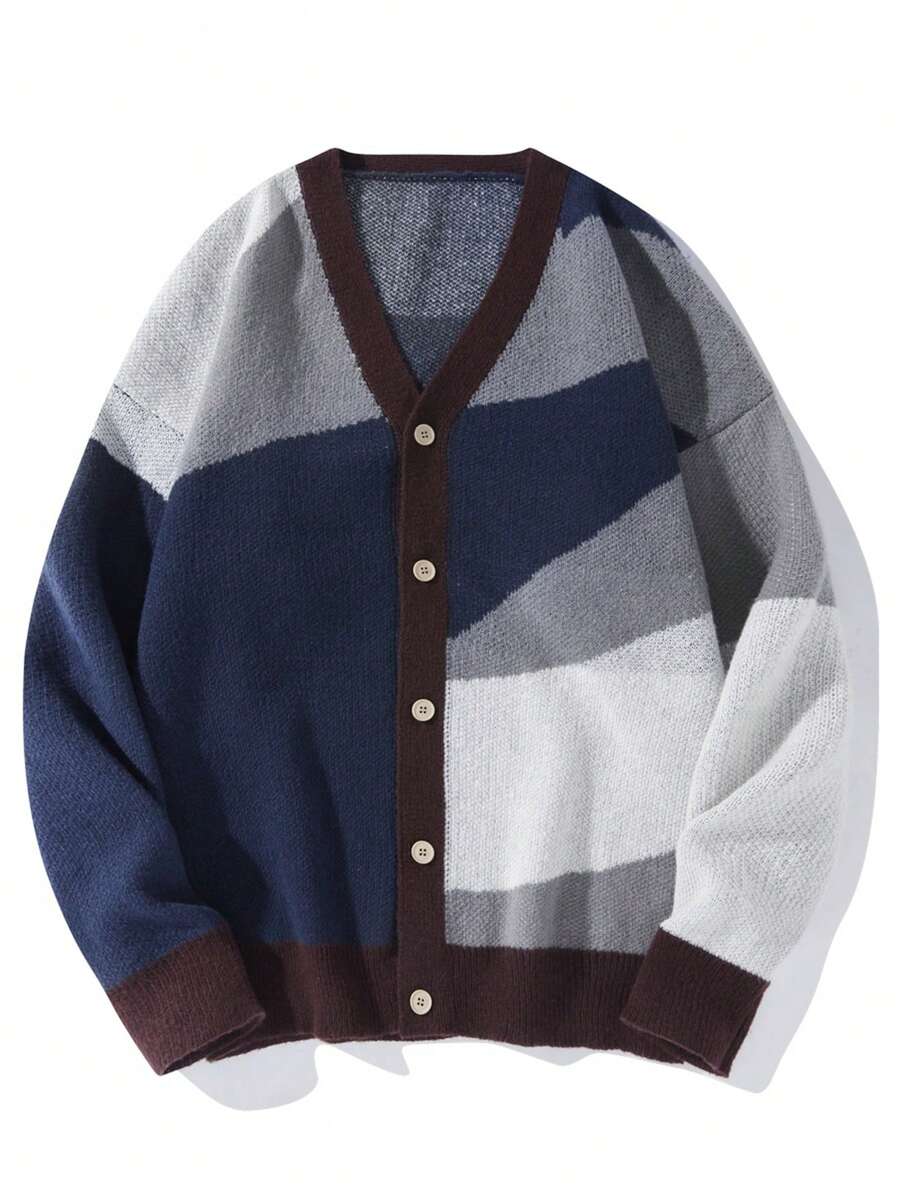 Manfinity Homme Nam Khối màu Nút phía trước Áo len Mở - Nhiều màu - Xem 1