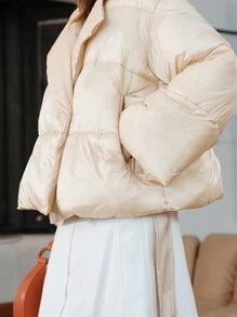 Anewsta Abrigo con cinturón, cuello de solapa y acolchado