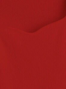 RueChic Solid Color Sweater With Sweetheart Neckline, Ribbed Trim And Dropped Shoulder Design - Red - View 3