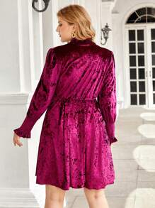 Flirla Hơn Cổ giả Tay áo lồng đèn Nhung Đầm - Màu tím - Xem 2