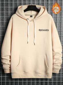 Manfinity EMRG 1 Miếng Nam Đồ họa hoa & khẩu hiệu Túi kangaroo Dây rút Áo hoodie ấm áp - Màu be - Xem 2