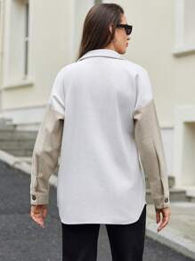 EURMUSE Abrigo de color combinado con bolsillo con solapa de hombros caídos - Multicolor - Ver 2