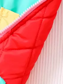 SHEIN معطف مبطن بياقة البيسبول وتفصيل الرفرفة بلون واحد للفتاة قطعة واحدة - متعدد الألوان - مشاهدة 4