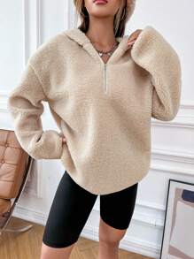 SHEIN Unity 秋冬羊羔绒百搭套头衫，百搭简约的设计 - 杏色 - 查看 3