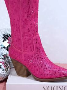 SHUZIA Bestseller Women's Shining Rhinestone OTK  Cowboy Boots:,Wild&Sexy,Fiery Passion - Red Violet - View 2