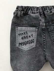 Bé trai Xám Đàn hồi Thêu Quần jean - Xám - Xem 6