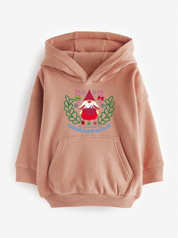 Ragazzine Felpa con cappuccio Natale con grafica fumetto con tasca a marsupio