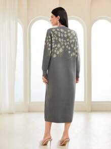 Seusyu Floral Pattern Sweater Dress - Grey - View 2