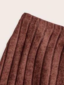 SHEIN EZwear Top bandeau unicolor & Falda de muslo con abertura - Marrón - Ver 3