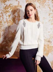 MOTF PREMIUM Pha lê Trình bày Áo len - Màu be - Xem 2