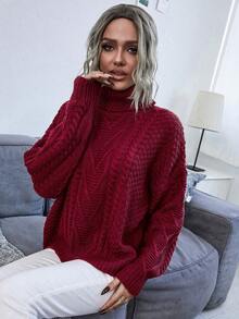 SHEIN Essnce Áo cao cổ Xoắn Dan Thả vai Áo len - Đỏ - Xem 4