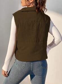 SHEIN Unity 纯色拉链无袖背心夹棉外套 - 咖啡棕 - 查看 2