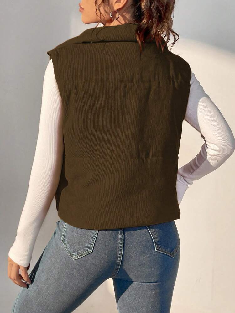 Solid Zip Up Sleeveless Vest Padded Coat