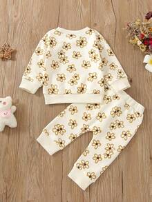 嬰兒女孩花卉印花連帽衫和運動長褲 - 彩色 - 查看 2