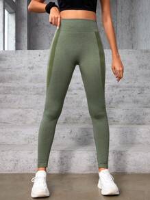 SHEIN Teen Girl Tummy Control Sports Leggings - Army Green - View 5