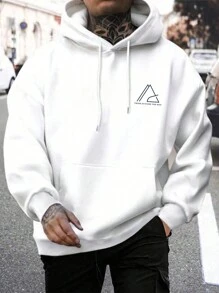 Men Letter Graphic Kangaroo Pocket Drawstring Hoodie - White - View 1