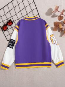 男大童標語圖案條紋飾邊學院風夾克不帶T恤 - 彩色 - 查看 2