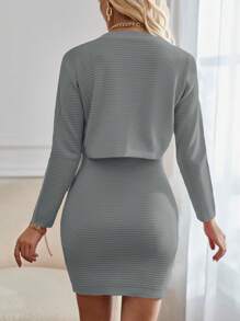 SHEIN Privé 素色吊帶毛衣洋裝&前紐扣開襟衫 - 灰色 - 查看 2