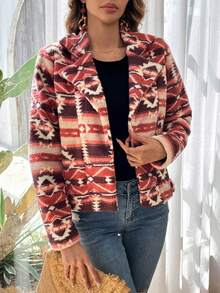 SHEIN VCAY In Địa lý Cổ áo Mở Mặt trước Áo khoác - Nhiều màu - Xem 4