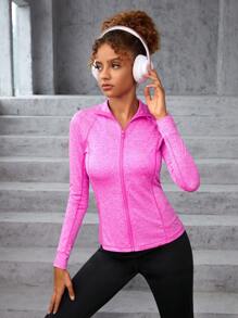 SHEIN Teen Girl Zip Up Raglan Sleeve Sports Jacket - Hot Pink - View 1